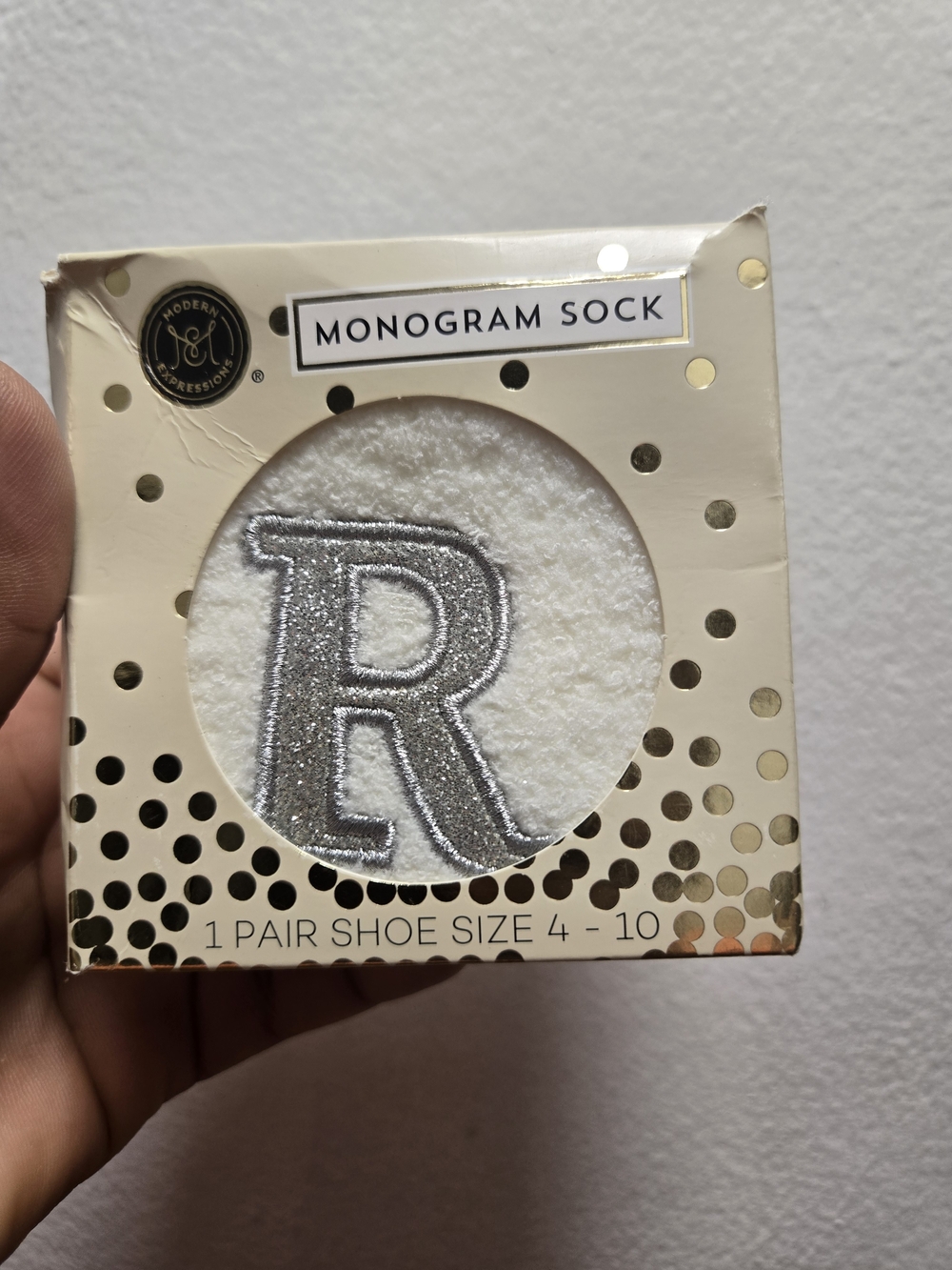 Expressions Silver 'R' Monogram White Sock